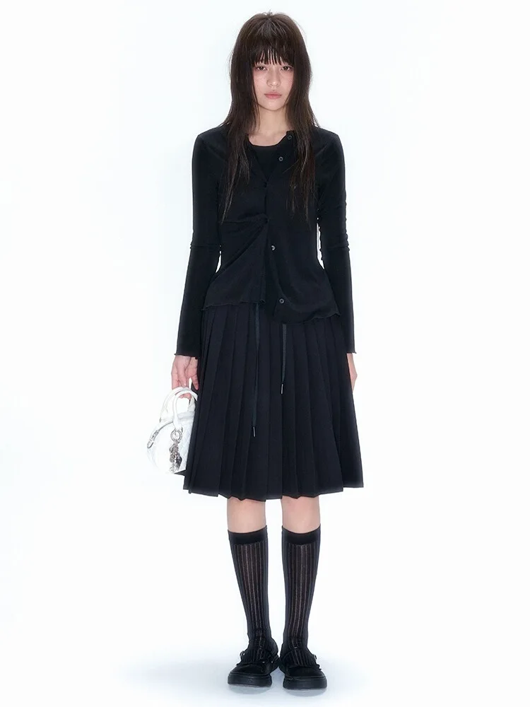 NECY Bla Saia Plissada Primavera Verão College Sle A-Line Saia Ele Or Saia Feminina Faion Saia Casual