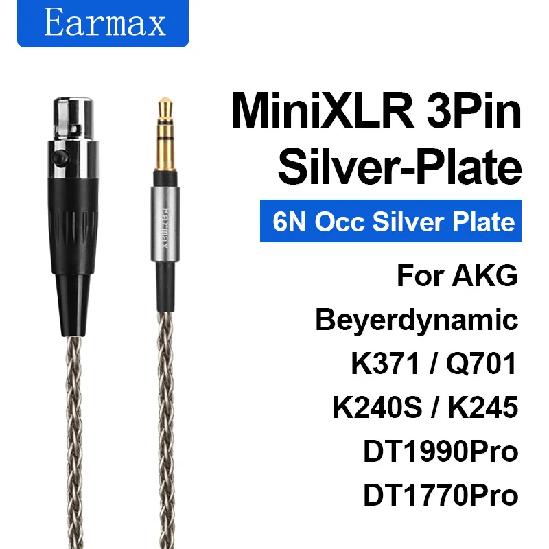 Mini XLR 3Pin For AKG Q701 K272 K275 K371 K701 K181DJ DT1700Pro H118 H128 Earphone Replaceable 3.5mm Silver Plated Cable