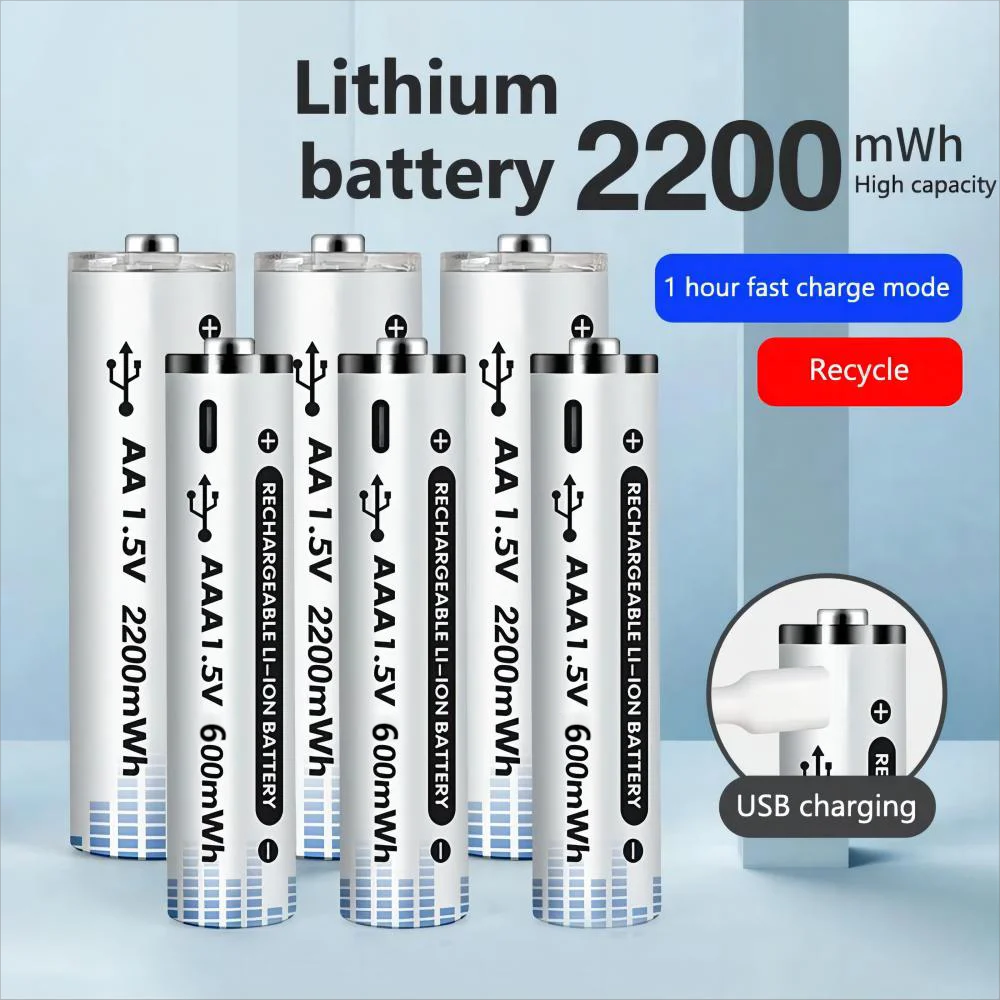 AA 2200mWh AAA 600mWh USB Rechargeable Batteries Constant 1.5V  Li-ion Battery for Remote Control Mouse Electric Toy Accumulator