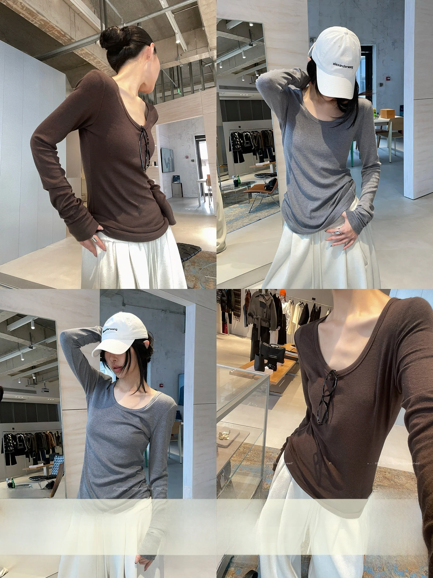 

JCCC adow Wool Blend Long Sve U-Ne Slim Fit Base irt Versatile Faionable Winter T-irt for Women