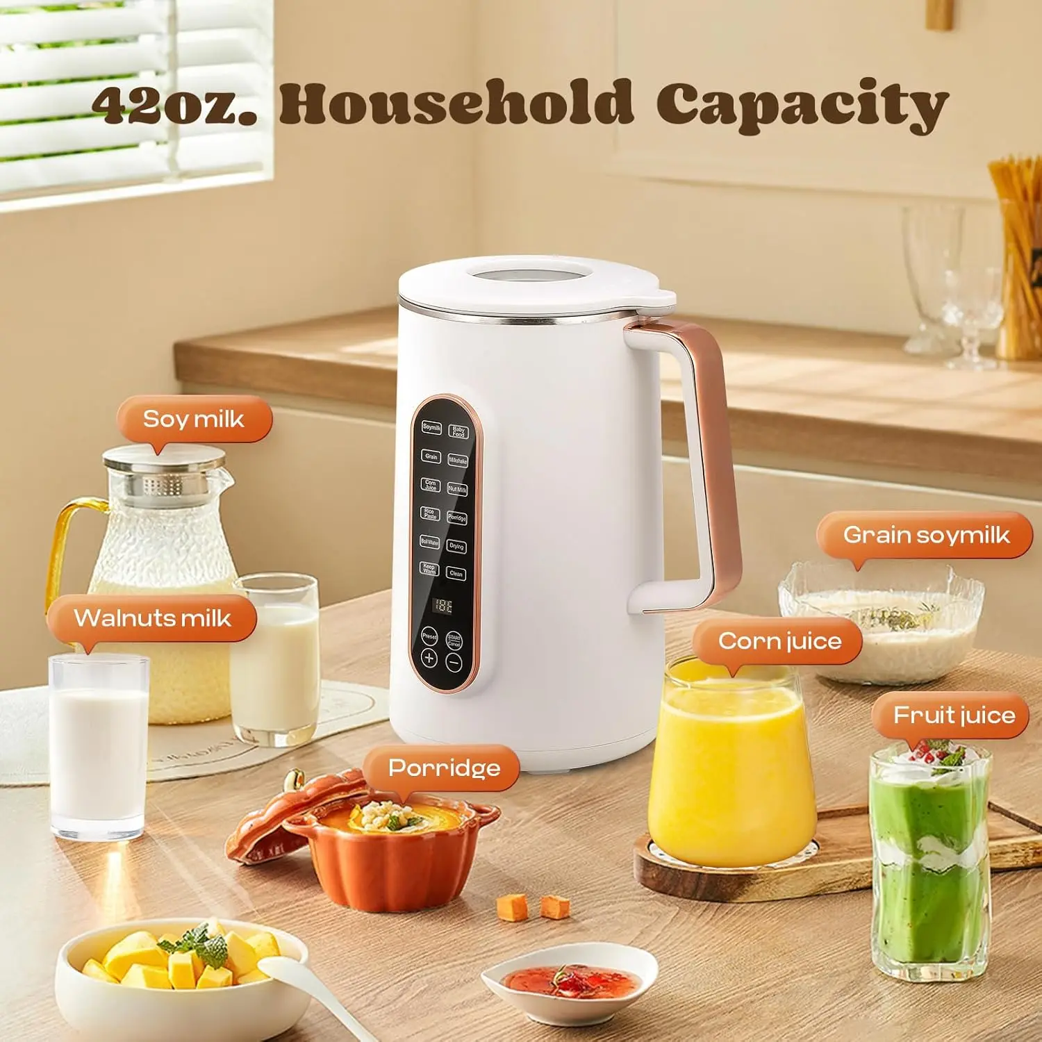 40oz Soy Milk Maker, 8-1 Automatic Almond Milk Maker Machine, Plant-Based Milk, Oat Milk, Dairy Free Beverages, 10 Blades Nut Mi