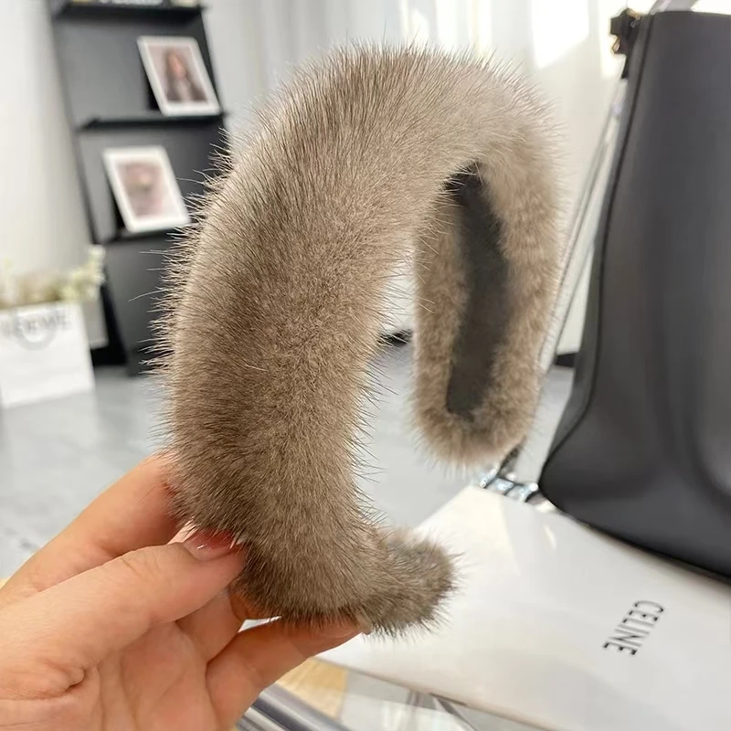 2024 Hot Sale Women Luxury winter 100% Real Mink Fur Headbands High Quality Real Fur Hair Band Lady Fashion Hair Hoop Furry Gift