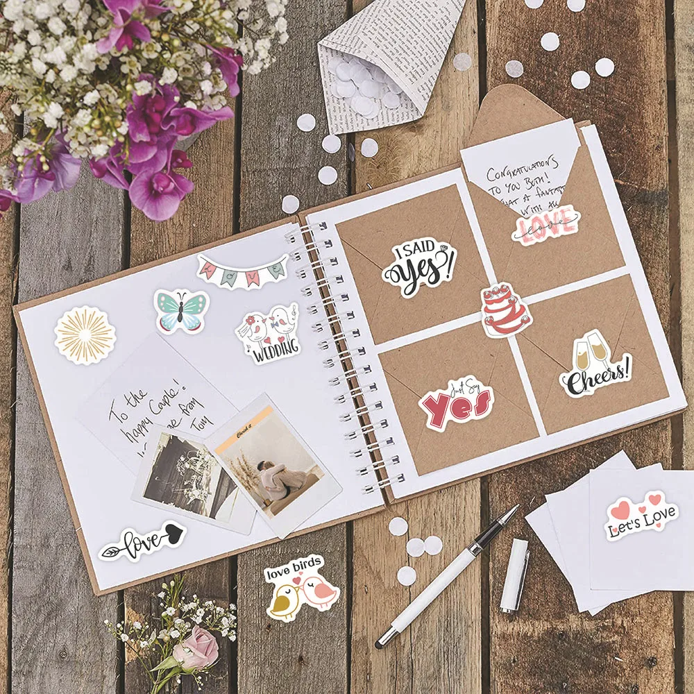 266pcs Vintage Wedding Stickers Glitter Patterns Decorative Decals for Photo Album Scrapbook Journal Letter Thank You Stickers