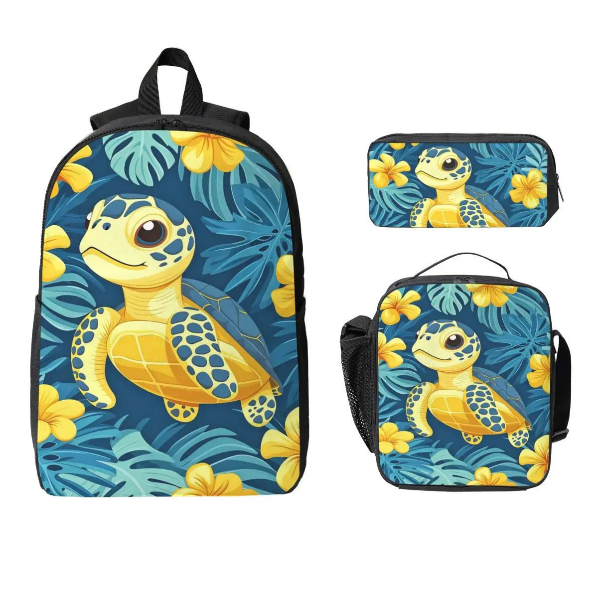 Cute Sea Turtle Pattern Cartoon Backpack Student BookBag School Bag Laptop Shoulder Bags 3ps Insulated Lunch Bag Pencil Case