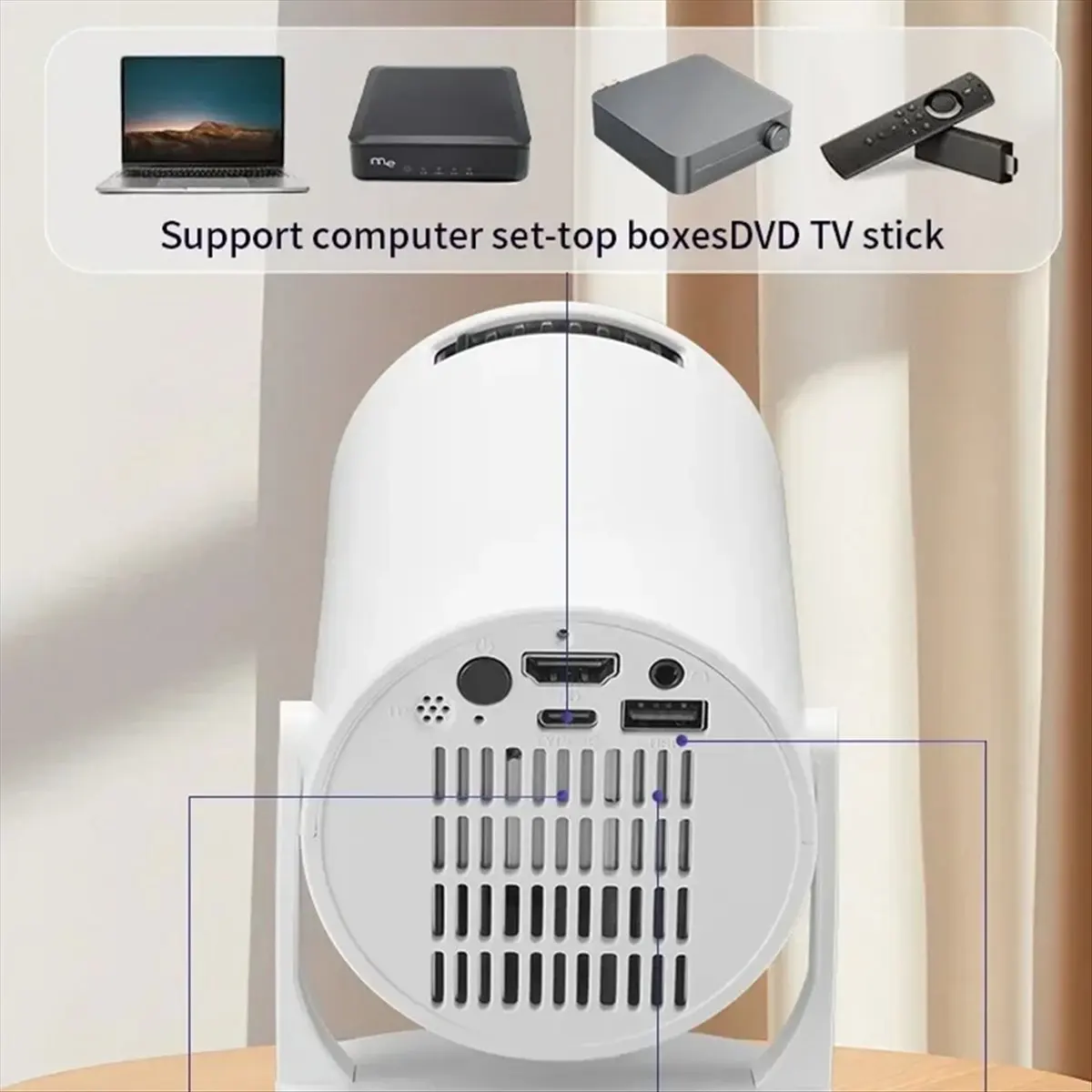 A77K Projector Wireless Fidelity 270° Adjustable LED 1080P Movie Projector for Android Phone USB TV Stick Laptop EU Plug view 4
