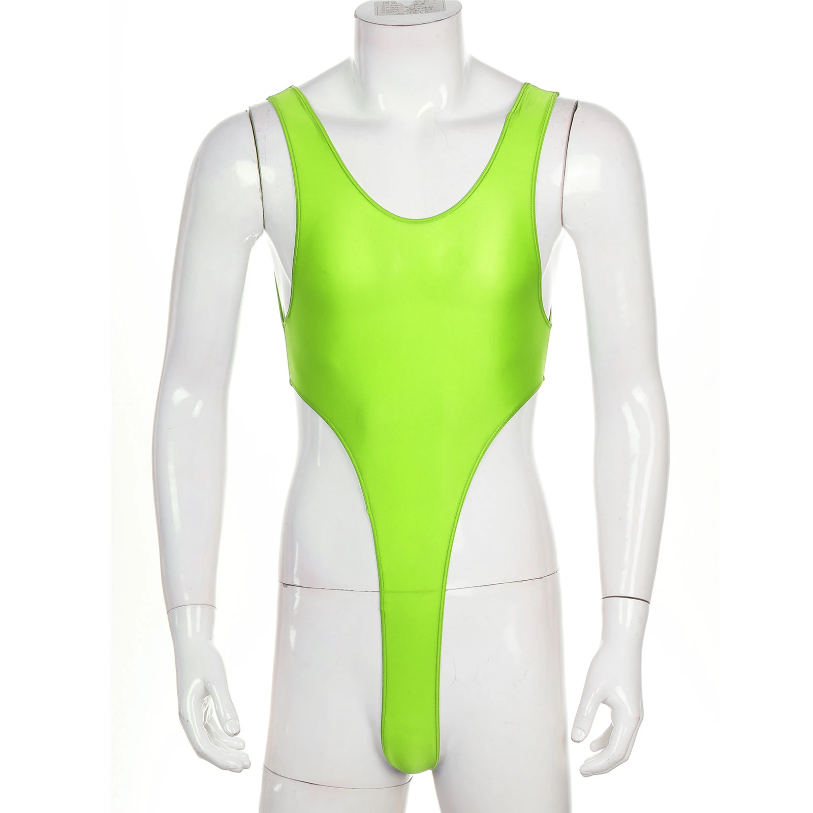 Swimwear for Mens Glossy Swimsuit Backless High Cut Thong Bodysuit One-piece Solid Color Sleeveless Leotard Hommes Swimming Wear