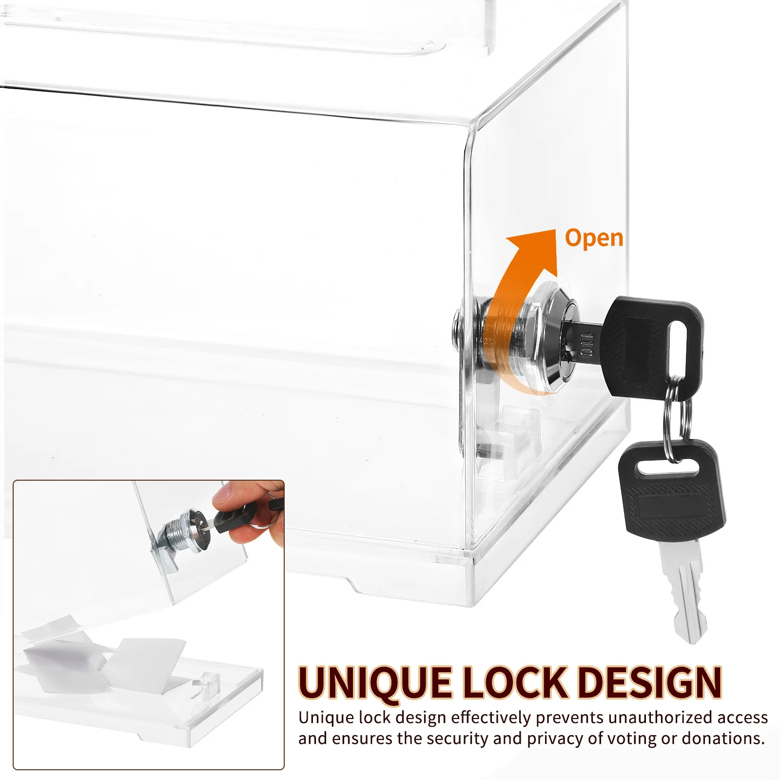 Acrylic Raffle Transparent Ballot Box Lock Sign Slot Secure Donation Collection Container For Office Voting Fundraising