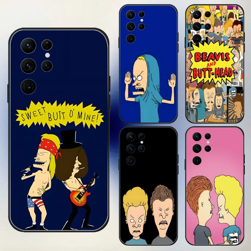 B-Beavis and Butthead Phone Case For Samsung S24,23,22,30,21,10,9,Ultra,Plus,Lite,FE,5G Black Soft Case