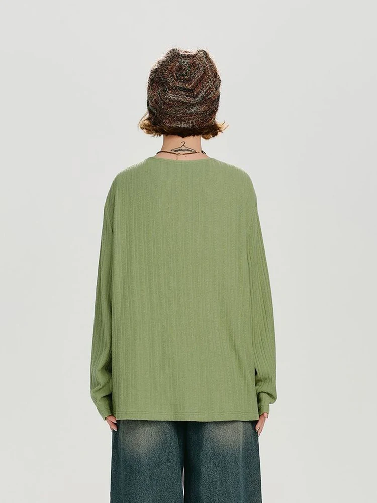 Harajuku Bandage T Shirt Women Vintage Streetwear Cartoon Print V Neck Tees Spring Long Sleeve Loose Casual Green Retro Tops New