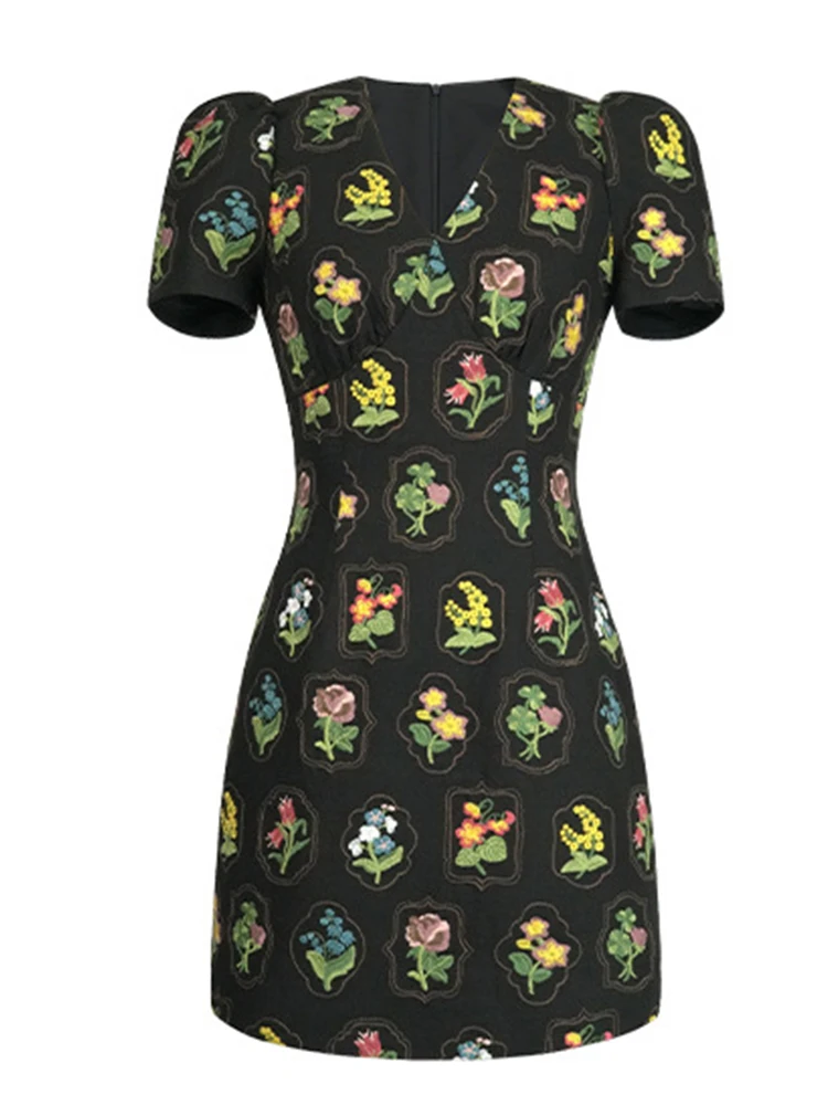 ชุดเดรสออกงานสไตล์ฝรั่งเศสสำหรับผู้หญิง เสื้อผ้าสไตล์เรโทรชิค ชุดราตรีสั้นทรงบอดี้คอนประดับดอกไม้ ชุดเดรสออกเดทหรูหราสำหรับงานเลี้ยง