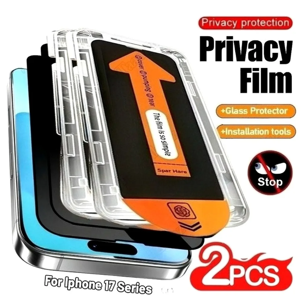 

2Pcs Anti Spy Tempered Glass For iPhone 17 16 15 Pro Max Air 16e 15 14 Plus 14 13 12 11 Pro XS XR Dust Free Installation Glass