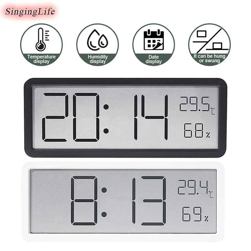 LCD Screen Digital Wall Clock Time Temperature Humidity Time Display Electronic Clock Desktop Digital Clock Battery Powered