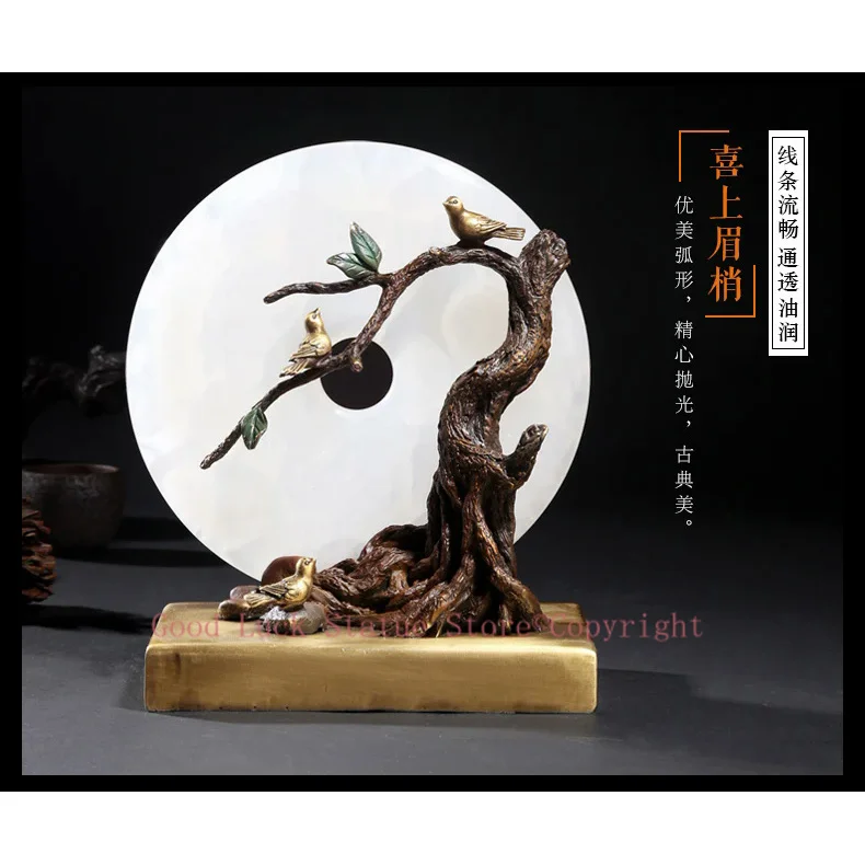 

Unique GIFT # home Business best Decoration 3D Tree Auspicious bird ART BRASS JADE statue sculpture # 23 CM