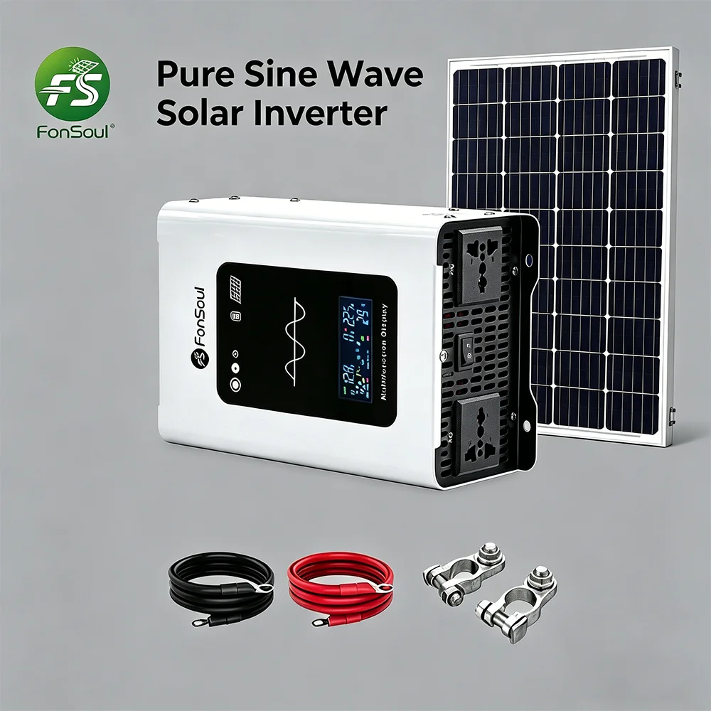 

Fonsoul Pure Sine Wave Solar Inverter 2 Universal Sockets 2000W DC 12V 24V to AC 110V 220V Solar System for Home Appliance VR