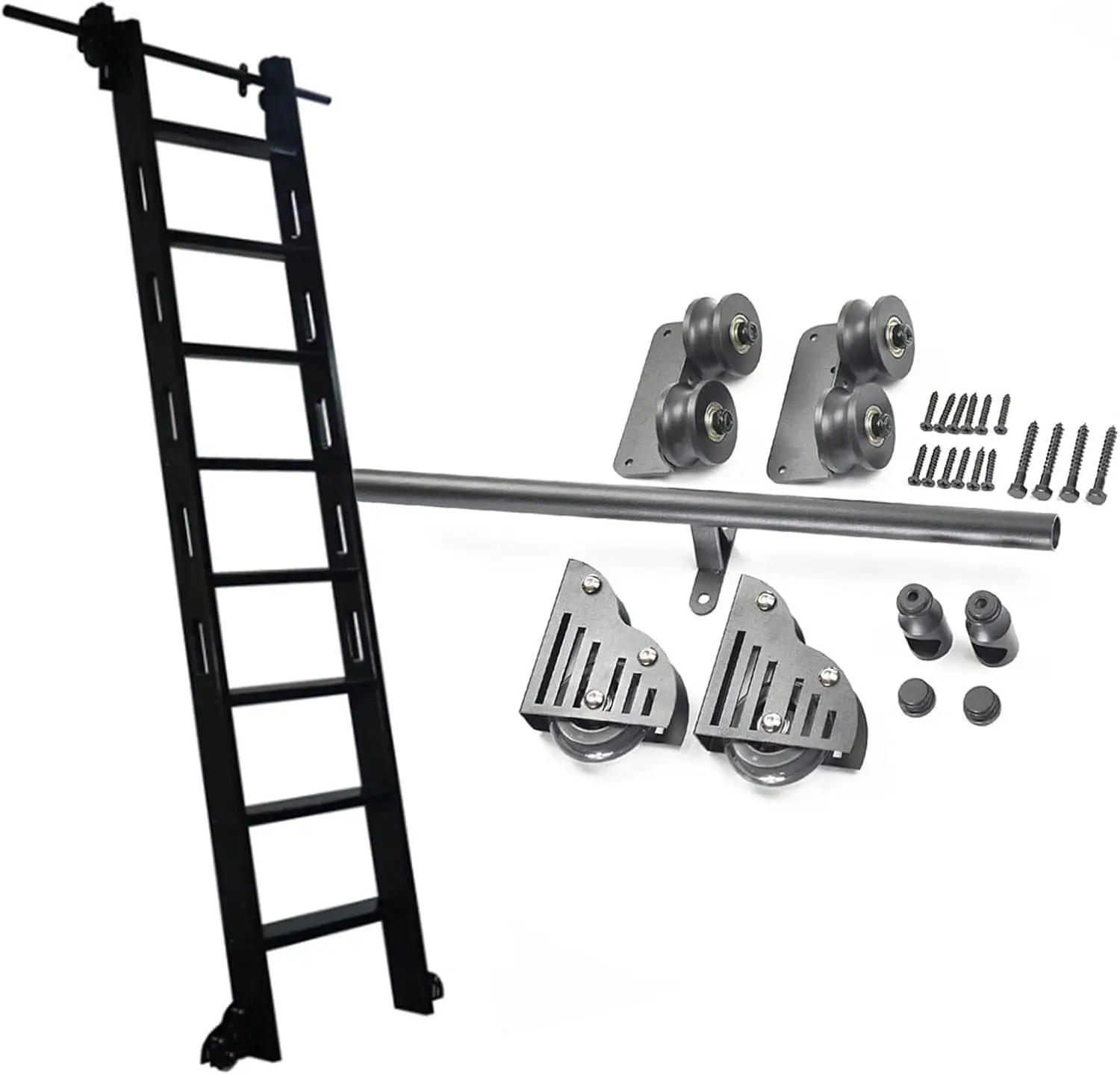 Sliding Barn Door Hardware Kit 3.3Ft-20Ft, Rolling Ladder Hardware Library Sliding Ladder Hardware Kit, With Floor Roller