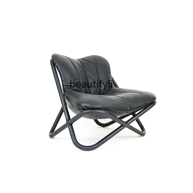 

Light luxury small apartment home leisure chair solid wood negotiation single chair high-end balcony leather leisure chair