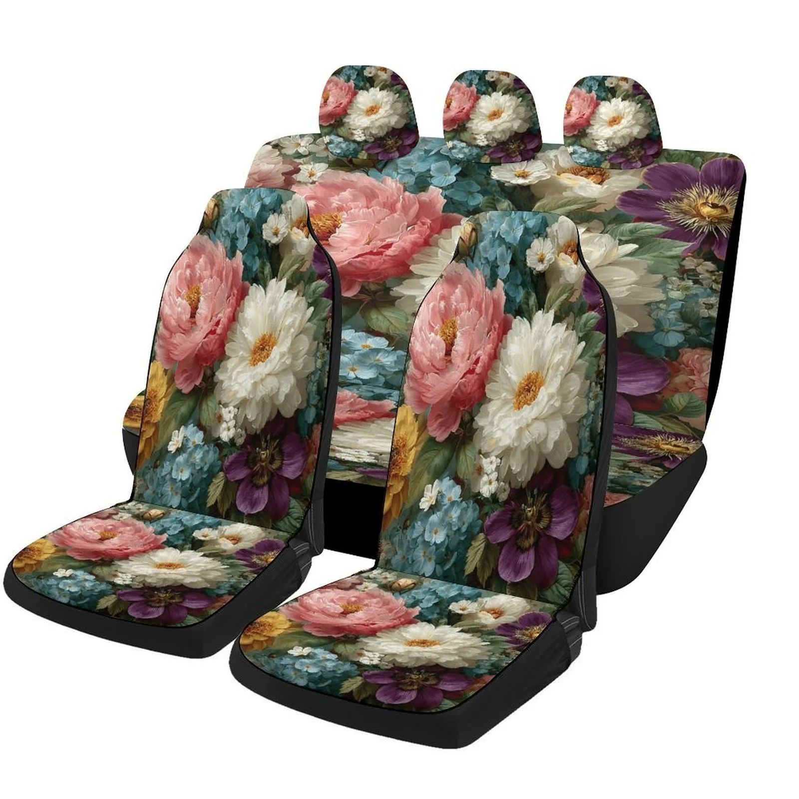 

Colorful Floral Bloom Themed Car Seat Cover Set For Most Cars, Trendy High-Quality Car Seat Protector Covers Full Set, Universal