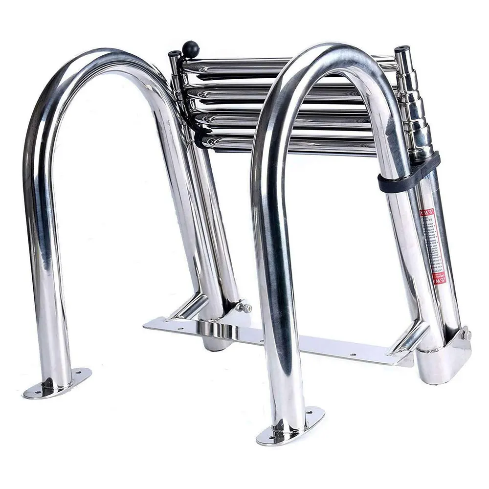 4 Step Pontoon Ladder Foldable Stainless Steel Marine Rear Entry Telescoping Ladder Wide Steps Swim Boat Ladder