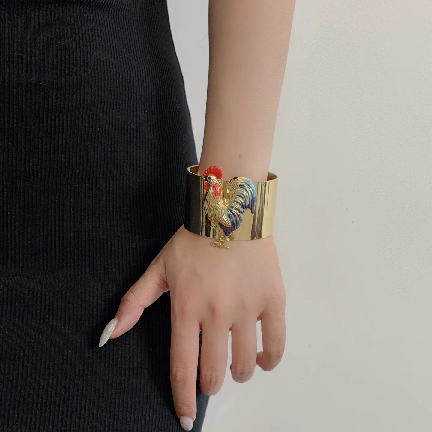 Classic Retro Enamel Big Rooster Cock Earrings Bracelet High-end Niche Design Exaggerated Earrings Temperament Animal Jewelry