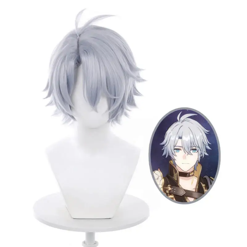 

Anime Cosplay Khaslana Wig Short Straight Light Blue Phainon Synthetic Hair Peluca Frieren Festival Role Play Props + Wig Cap