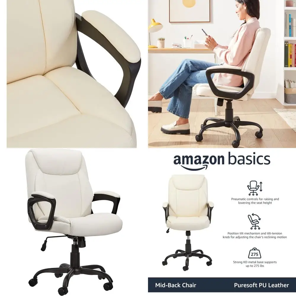 

Classic esot PU Padded -Back Height Adjustable Oice Computer Desk Chair with Armrest, 26"D x 23.75"W x 42"H, Cream