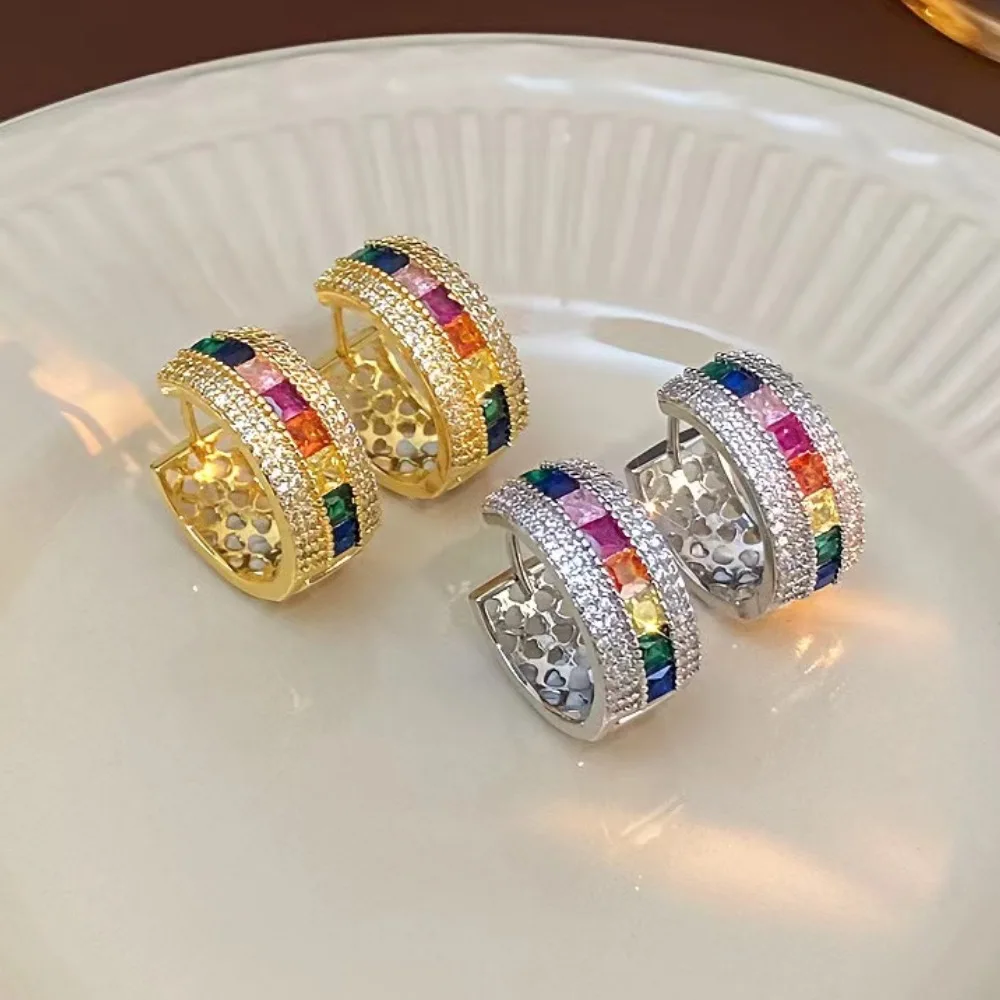 

Colorful earrings, shiny colored zircon, European and American fashionable women's ear buckles. Fashion women's jewelry