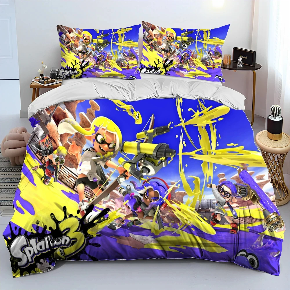 

Комплект постельного белья с 3D рисунком S-Splatoon, пододеяльник, Комплект постельного белья, пододеяльник, наволочка, одеяло, Королевский размер, постельное белье для мальчиков и взрослых