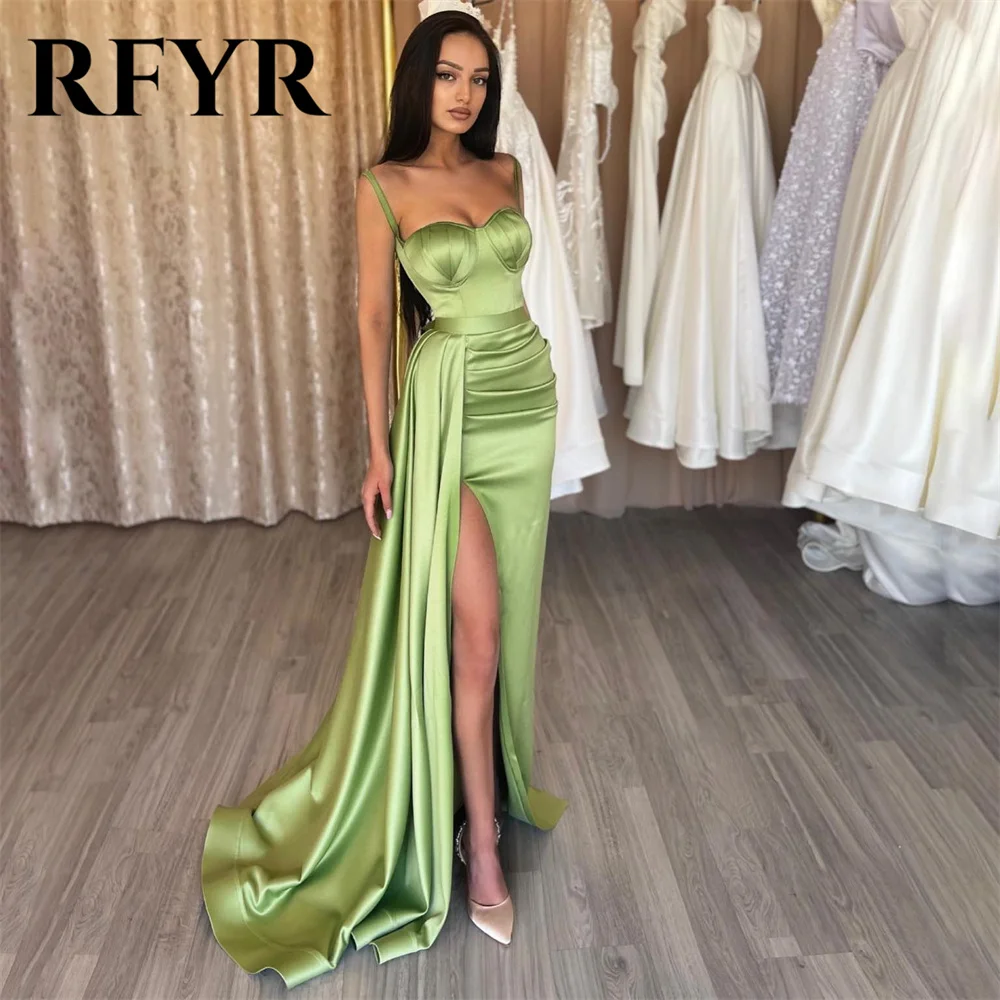 

RFYR Green Stain Elegant Wedding Party Dress Sweetheart Spaghetti Strap Celebrity Dresses Special Occasion Dress robes du soir