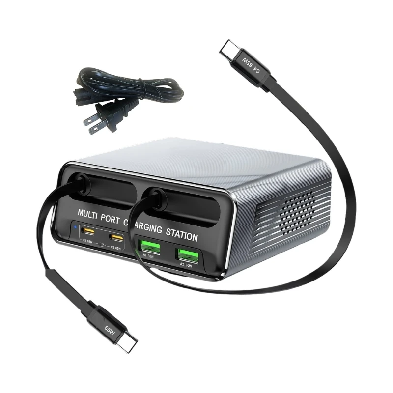 

Practical 65W Charging Hub USB Type C Port Automatic Power Adjustment Simultaneous Charging Head for Various Devices
