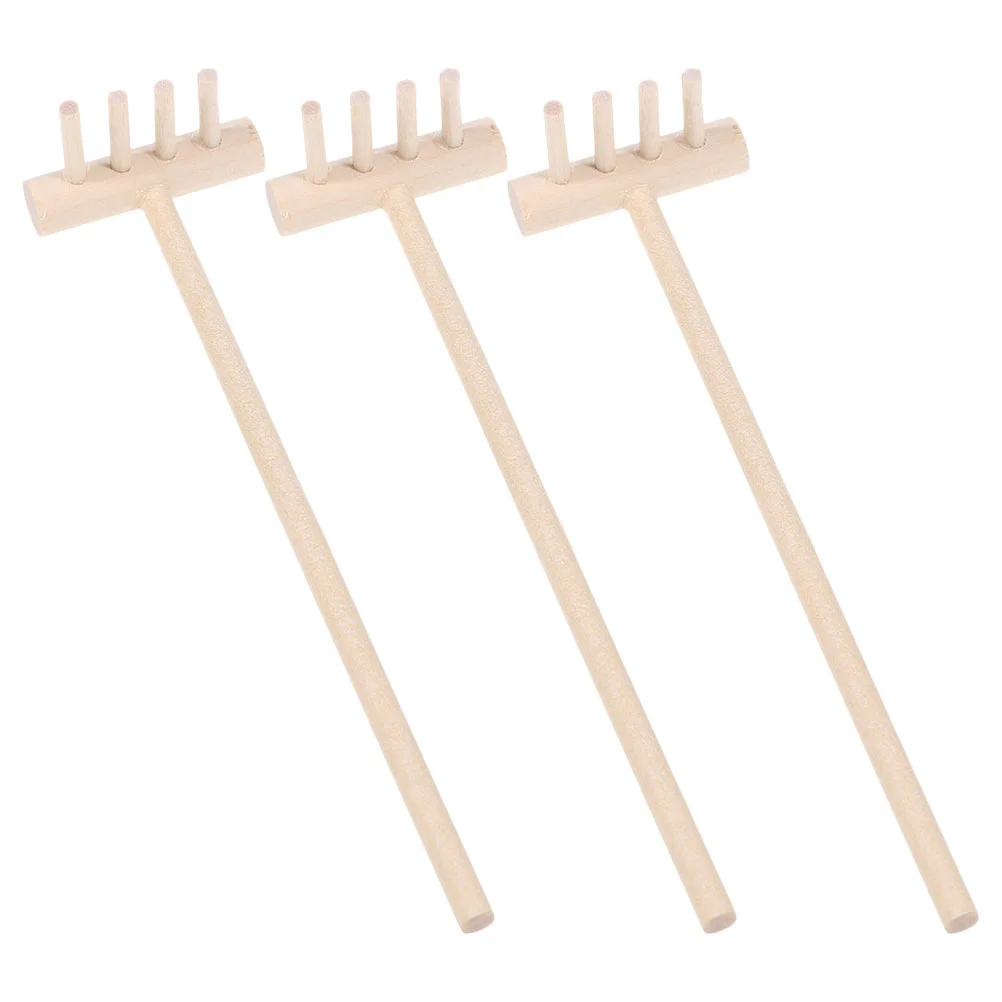 3 Pcs Toy Japanese Style Bamboo Rake and Sand Ornament Decor Garden Tiny Tabletop Rakes