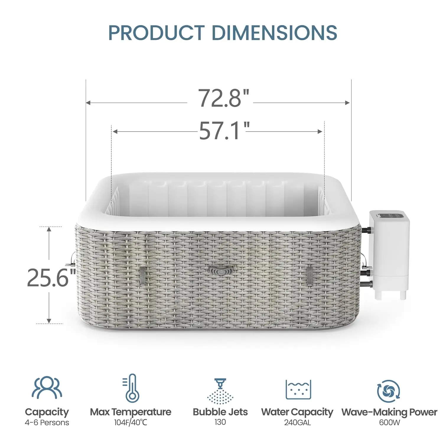 Inflatable Hot Tub for 4-6 Person, PVC Portable Hot Tub with 130 Airjets, Reinforced Filtered Outdoor Spa with 360°, Customized view 5