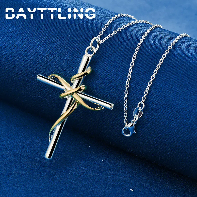 925 Sterling Silver 16-30 Inches Simple Cross Necklace For Women Men Fashion Wedding Gift Jewelry