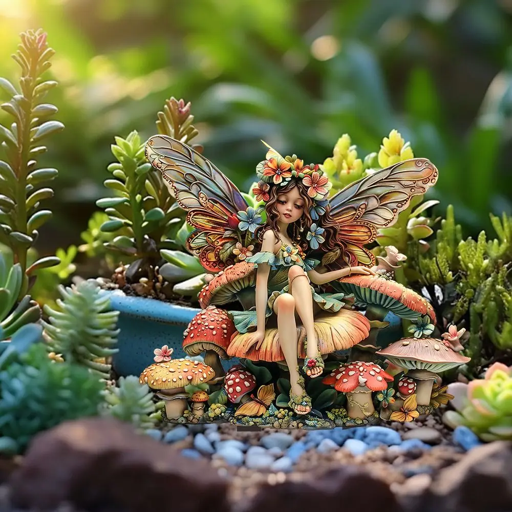 รูปปั้นนางฟ้าอะคริลิคขนาดเล็ก ตกแต่งสวน ติดพื้น กันน้ำ น่ารัก รูปปั้นนางฟ้าดอกไม้ สำหรับตกแต่งสนามหญ้า