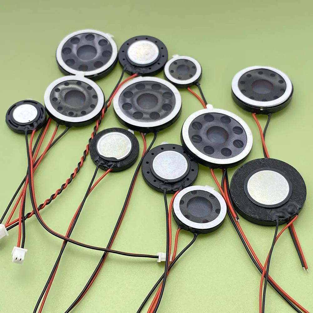 ワイヤーと端子プラグ付きの小型有線円形スピーカー,直径15mm, 18mm, 20mm, 23mm, 25mm, 26mm,8Ω,1w-2p