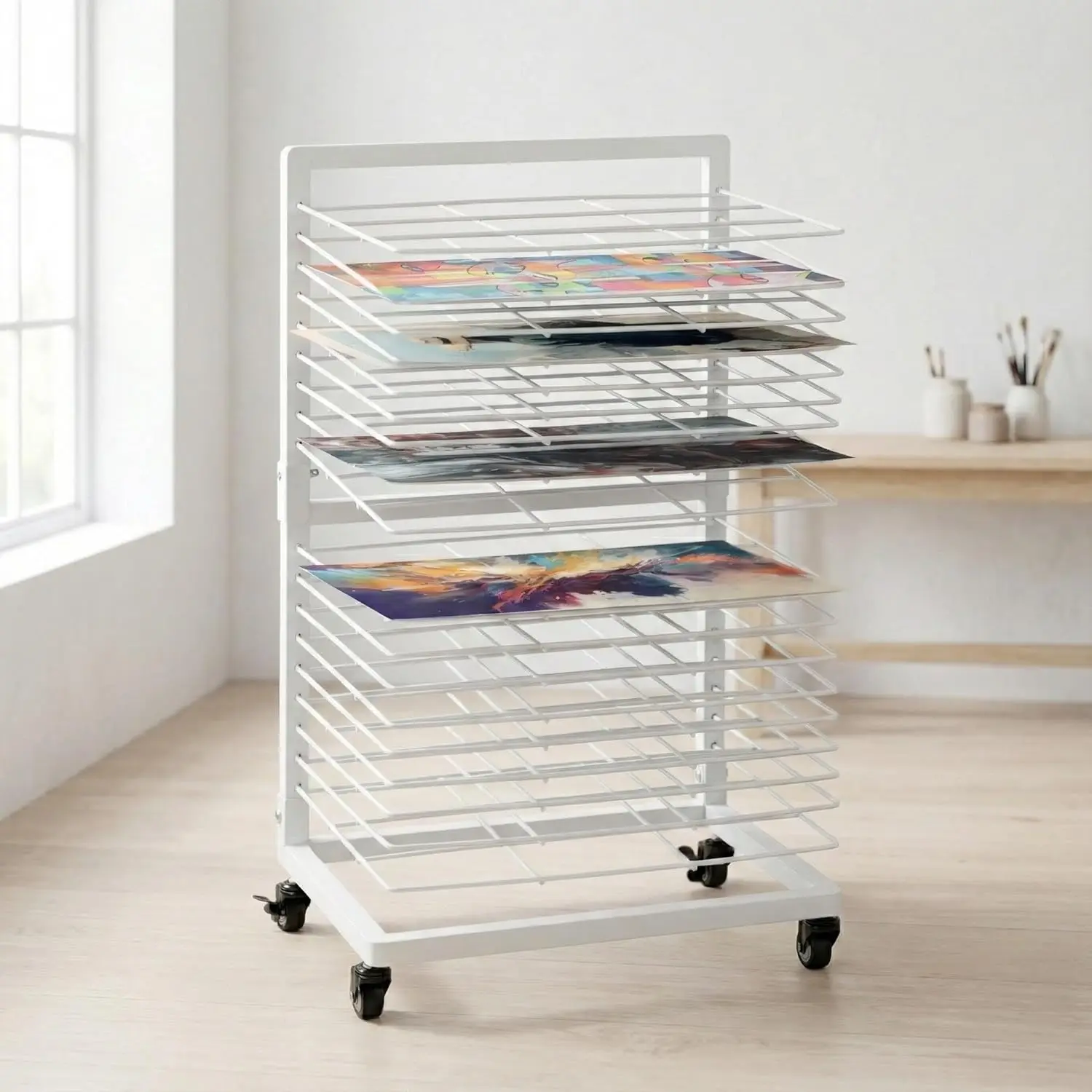 

Mobile Art Drying Rack with 18 Shelves for Classroom Storage, Canvas and Paper Drying Solution