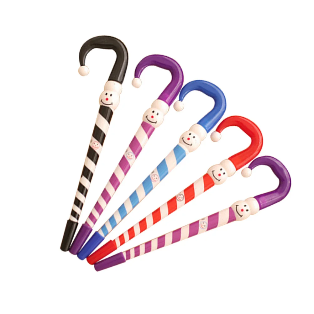 5Pcs 크리스마스 테마 젤 펜 눈사람 우산 디자인 05mm 블루 유성 펜 친구 학교 사무실 선물 볼펜
