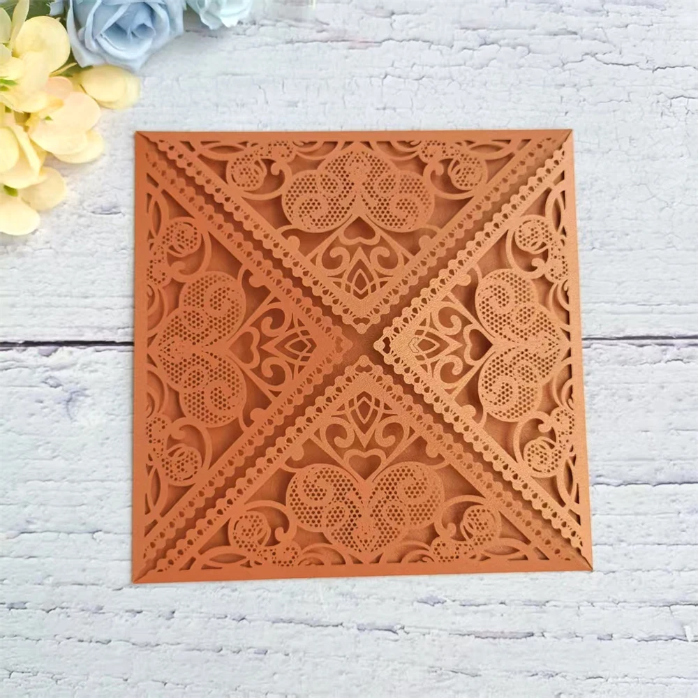 

Lace laser cut invitation customized wedding card printing fit for anniversary birthday sweet 16 Quinceañera 50 Sets