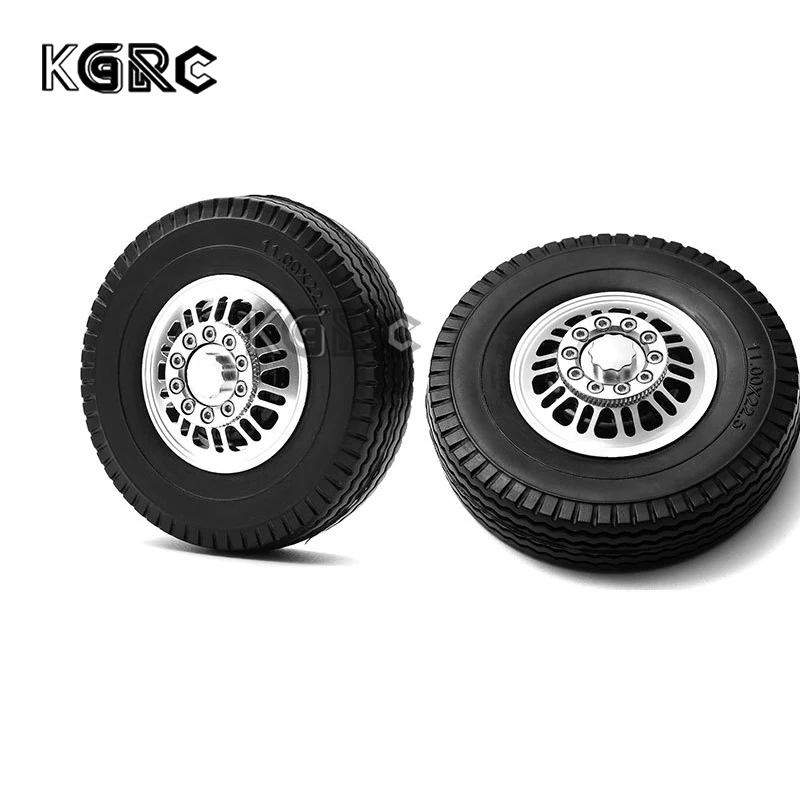 

2 pcs Tamiya Wheel Tires Complete Set Metal Front Wheel Hub Rubber Tyre for 1/14th RC Tractor Truck Car Parts