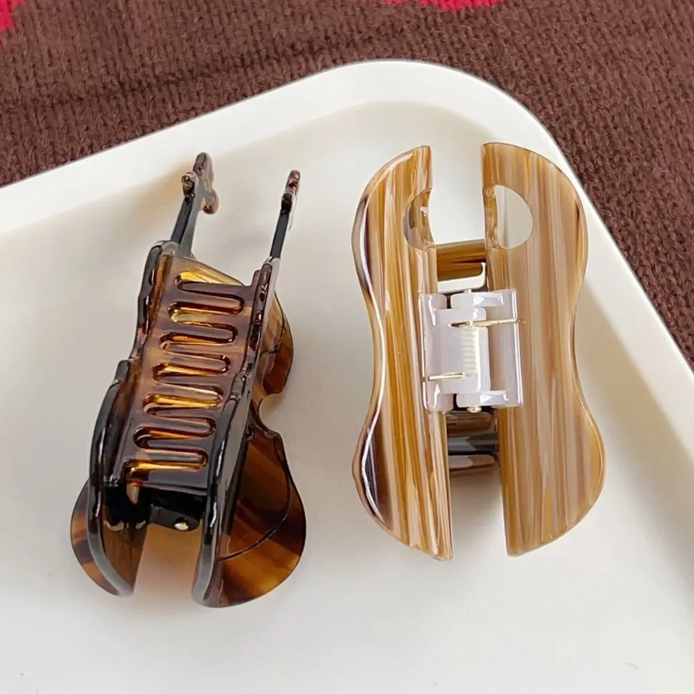 

Заколка для волос в корейском стиле в форме скрипки, коричневая, из ацетатного волокна, для высокого хвоста, креативная французская заколка-краб
