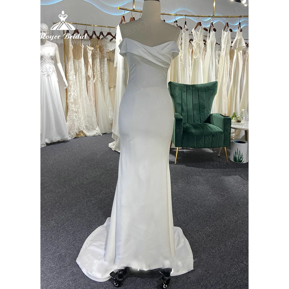 

Simple Ruffles Boat Neck Wedding Dresses 2023 Mermaid Robes Mariage Sleeveless Sweep Train Satin Bride Dress Vestido De Noiva