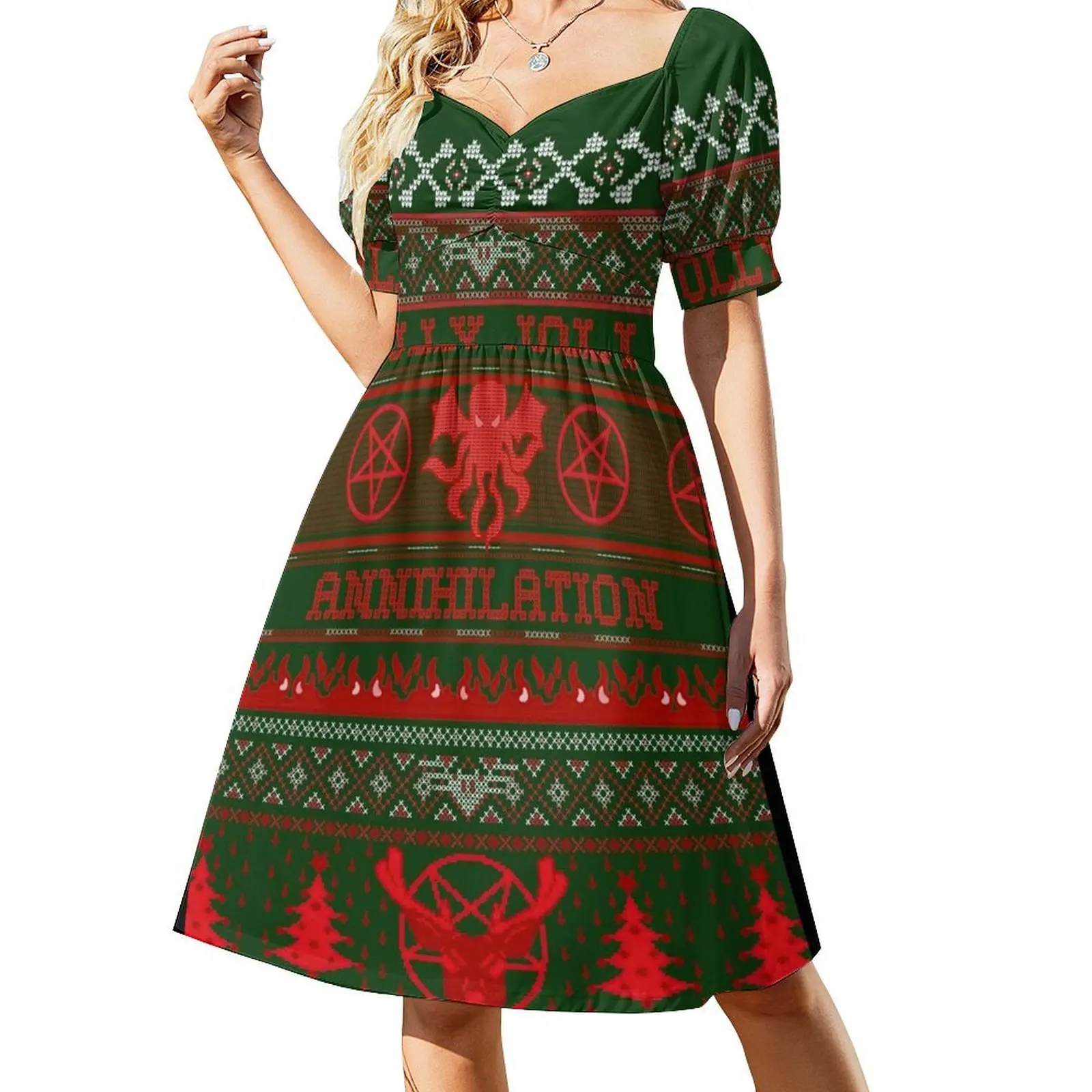 

Have a holly jolly Christmas annihilation with Cthulhu and his red fanged reindeer. Short Sleeved Dress cocktail dresses Dress