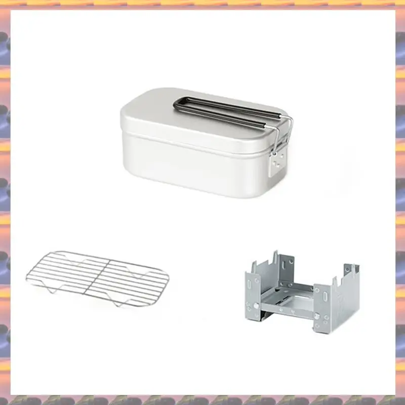 ABML Aluminum Rectangular Lunch Box Foldable Handle Metal Bento Food Container Travel Camping