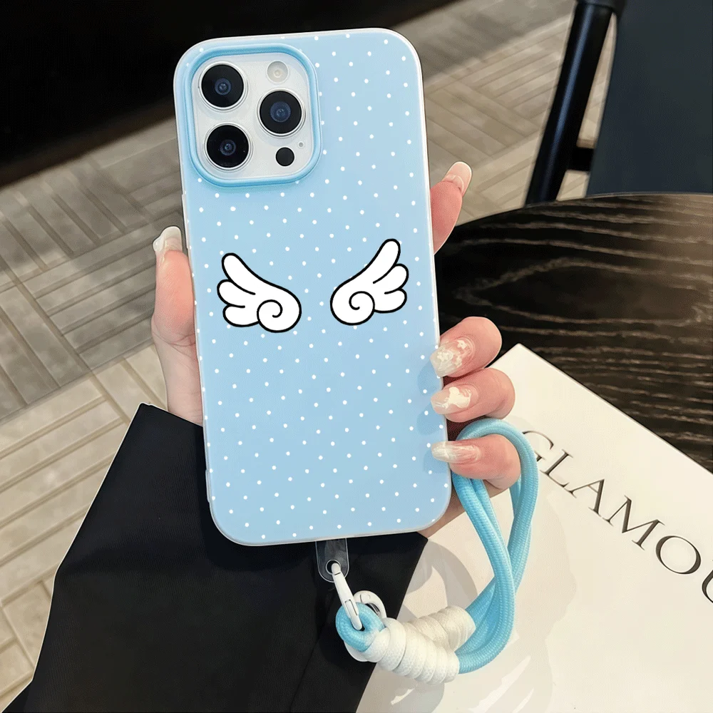 With Lanyard Cartoon Wings Phone Case For Samsung Galaxy S26 S25 S24 S23 FE S22 S21 Ultra Plus A56 A55 A36 A35 A37 2 in 1 Cover