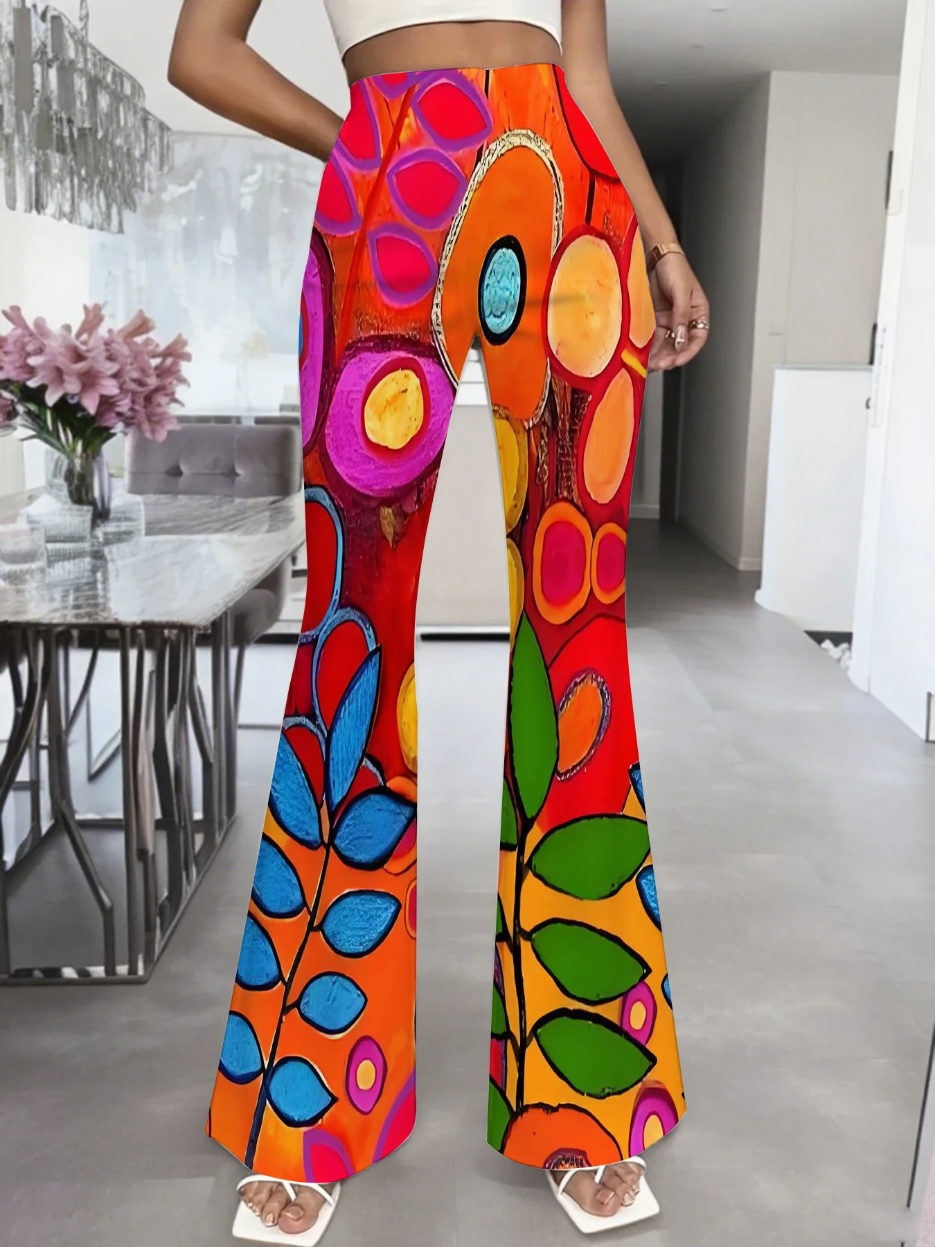 

Retro Hippie Style Black and White Tribal Motif Flared Pants Yoga & Casual High-Waisted Flare Leggings