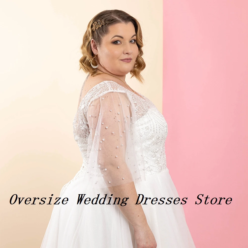 Plus Size Wedding Dresses for Women Half Sleeve Bridal Gowns for Women 2024 Summer New Soft Tulle Vestidos De Novia New Lace