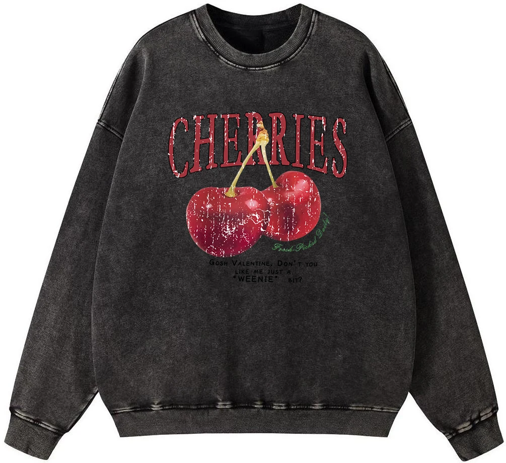 Cherries Cosh Valentine Mens Vintage Washed Cotton Sweatshirt Fashion Fit Pullover Casual Fleece Hooded Autumn Fur-Liner Tops