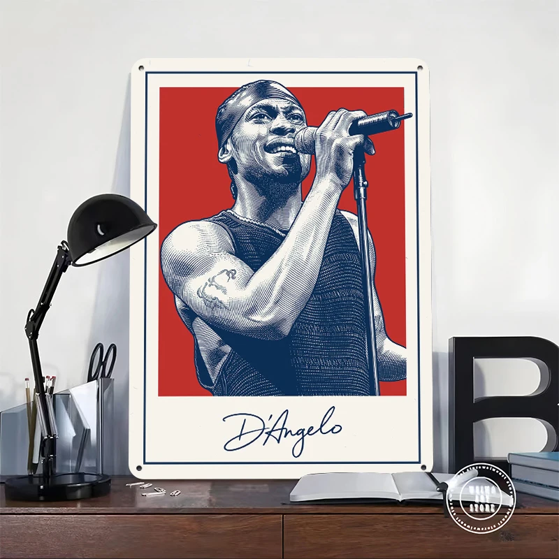 D'Angelo Performing With Microphone Tin Poster Customized Wall Art Retro Vintage Metal Signs for Fans Room Garage Decoration