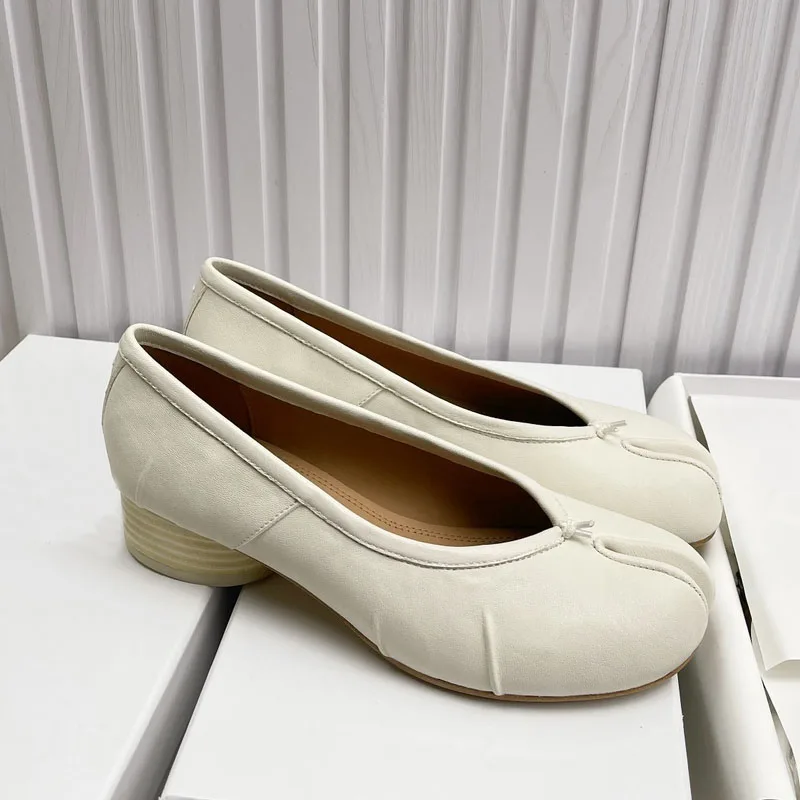 جودة عالية أزياء مطوي مصمم سبليت تو المرأة الراحة جلد طبيعي الباليه راقصة الباليه عارضة تابي أحذية خفيفة بدون كعب #3