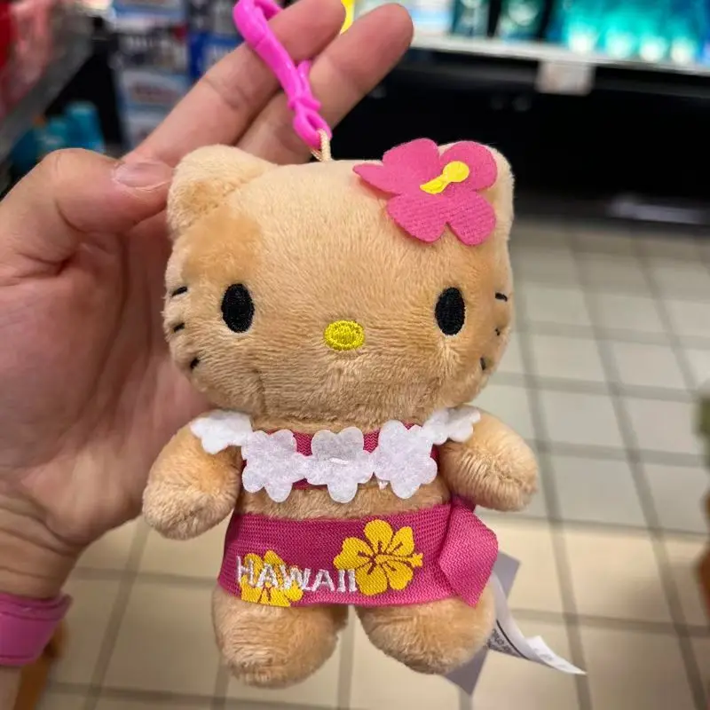 جديد مينيسو سانريو هاواي سلسلة مرحبا كيتي الجلد الداكن أفخم محشوة مفتاح سلسلة عروسة كارتون بيكيني الأناناس حقيبة قلادة لعبة لطيفة