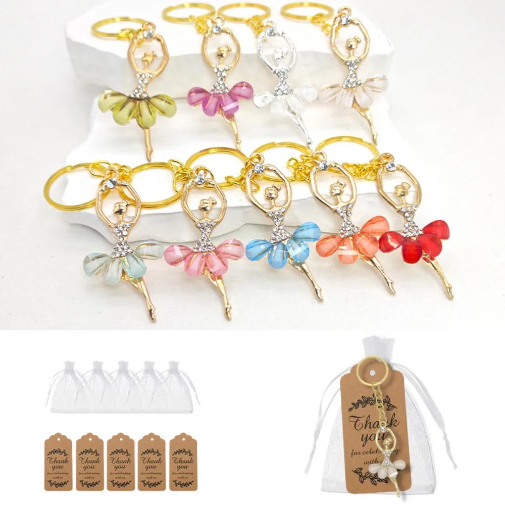 9-36 Sets Ballerina Dancer Keychain Set with Colorful Rhinestone Tutu Organza Pouch Thank You Tag, Ballet Party Favor Supplies